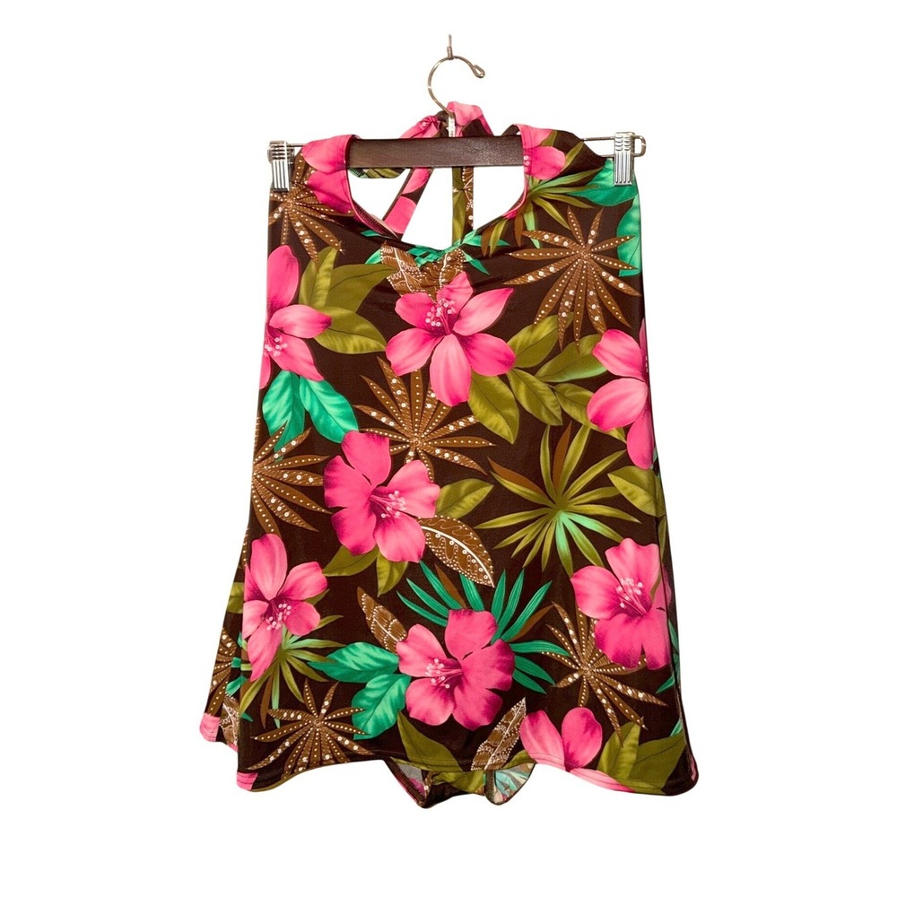 Islander Tropical Floral Swim‎ Dress Size 16 Pink Hawaiian Swimdress - Picture 3 of 11